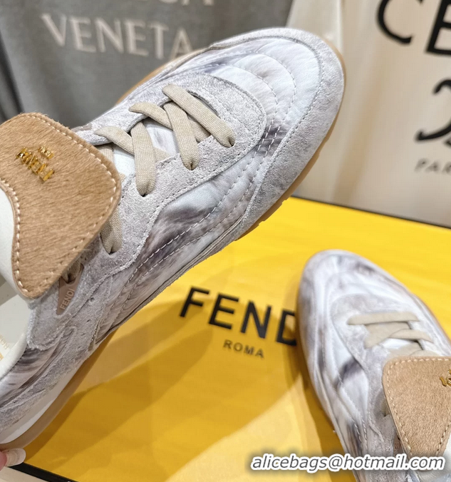 Sophisticated Fendi Wave Pulse Low Tops Sneaker White Fabric and Gray Cavallino Calfskin 6050502