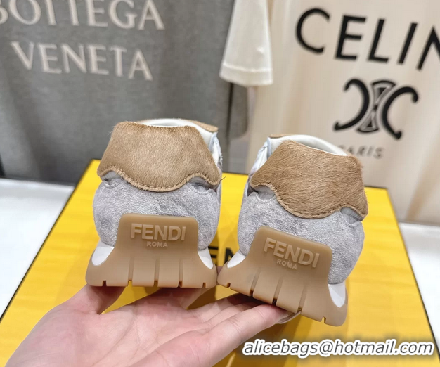 Sophisticated Fendi Wave Pulse Low Tops Sneaker White Fabric and Gray Cavallino Calfskin 6050502