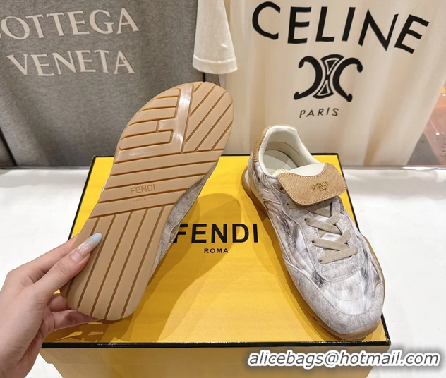 Sophisticated Fendi Wave Pulse Low Tops Sneaker White Fabric and Gray Cavallino Calfskin 6050502