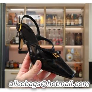 Best Product Fendi Ffold Black Leather Low Heeled Slingbacks Pumps 80MM 6050503