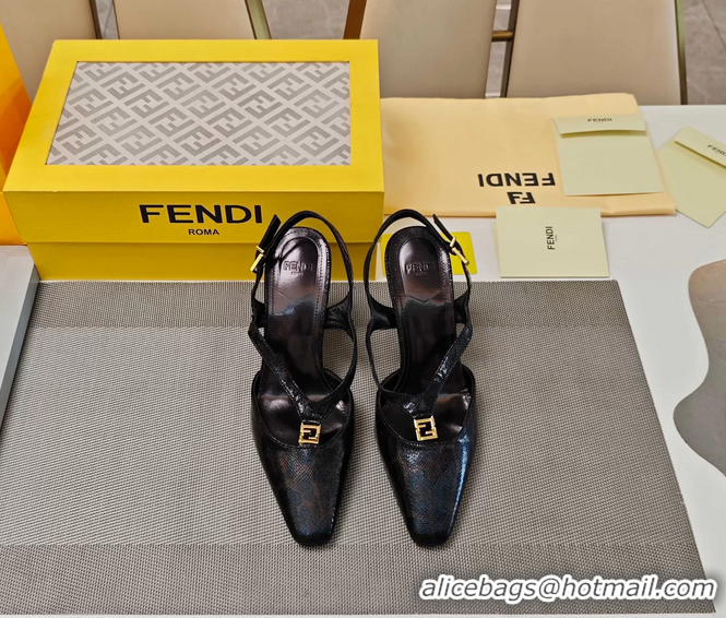 Best Product Fendi Ffold Black Leather Low Heeled Slingbacks Pumps 80MM 6050503