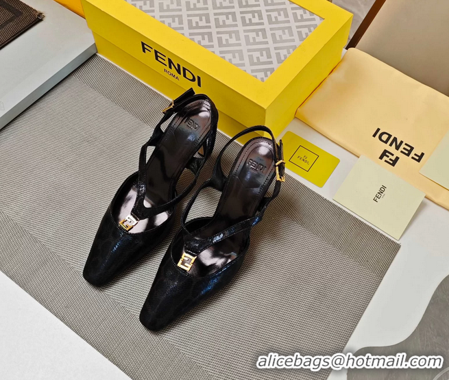 Best Product Fendi Ffold Black Leather Low Heeled Slingbacks Pumps 80MM 6050503