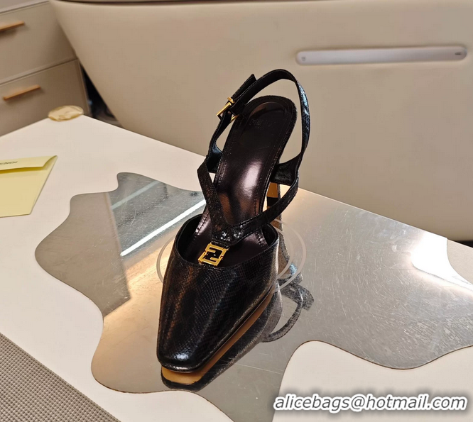 Best Product Fendi Ffold Black Leather Low Heeled Slingbacks Pumps 80MM 6050503
