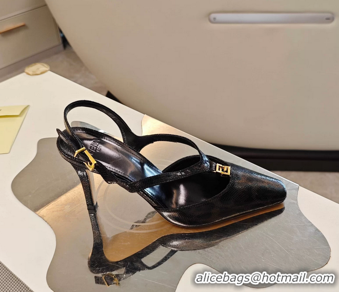 Best Product Fendi Ffold Black Leather Low Heeled Slingbacks Pumps 80MM 6050503