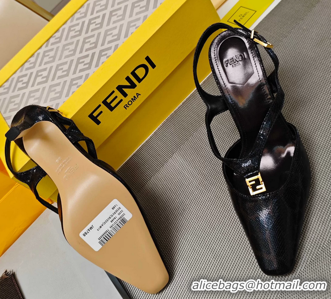Best Product Fendi Ffold Black Leather Low Heeled Slingbacks Pumps 80MM 6050503