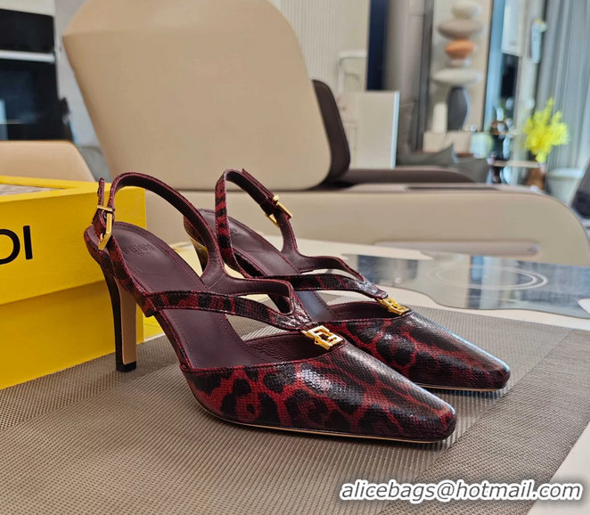 Best Fendi Ffold Red Black Leather Low Heeled Slingbacks Pumps 80MM 6050503