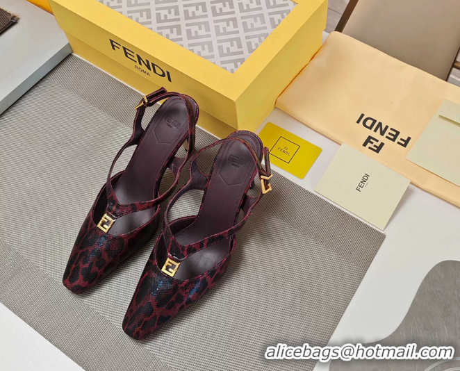 Best Fendi Ffold Red Black Leather Low Heeled Slingbacks Pumps 80MM 6050503