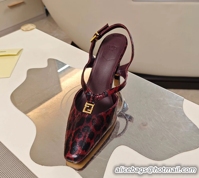 Best Fendi Ffold Red Black Leather Low Heeled Slingbacks Pumps 80MM 6050503