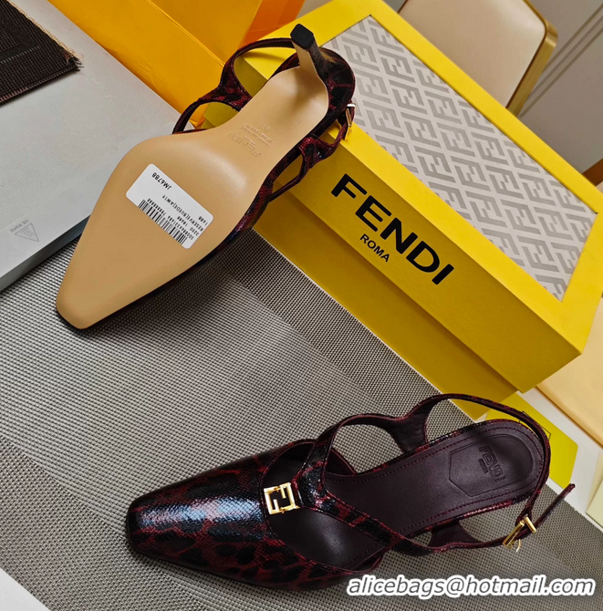 Best Fendi Ffold Red Black Leather Low Heeled Slingbacks Pumps 80MM 6050503