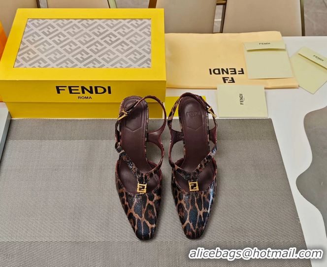 Charming Fendi Ffold Brown Black Leather Low Heeled Slingbacks Pumps 80MM 6050503