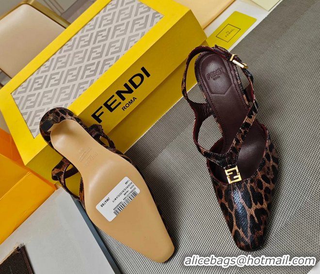 Charming Fendi Ffold Brown Black Leather Low Heeled Slingbacks Pumps 80MM 6050503
