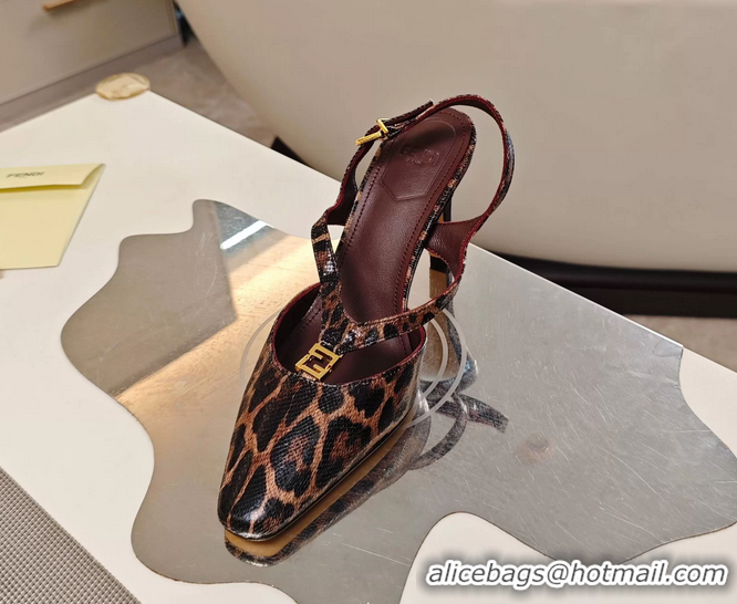 Charming Fendi Ffold Brown Black Leather Low Heeled Slingbacks Pumps 80MM 6050503