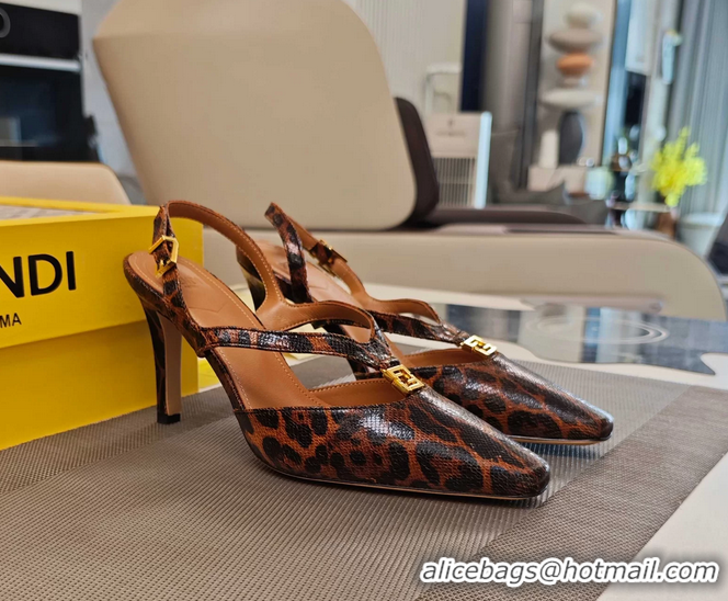 Best Price Fendi Ffold Brown Black Leather Low Heeled Slingbacks Pumps 80MM 6050503