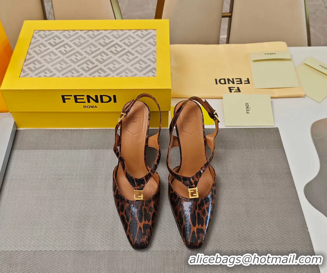 Best Price Fendi Ffold Brown Black Leather Low Heeled Slingbacks Pumps 80MM 6050503