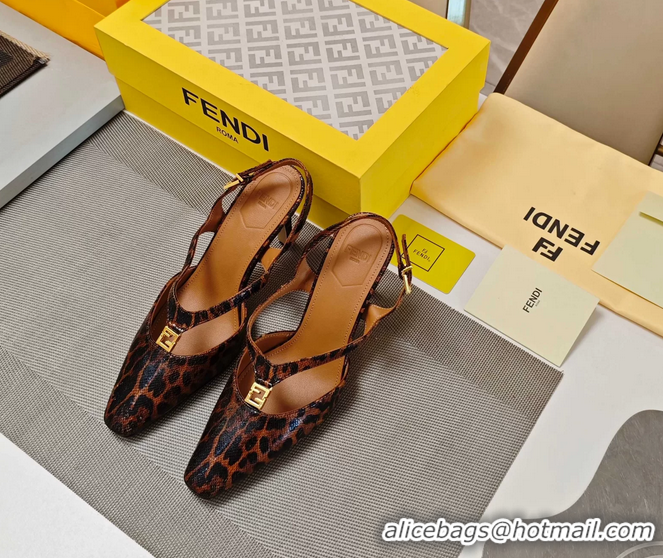 Best Price Fendi Ffold Brown Black Leather Low Heeled Slingbacks Pumps 80MM 6050503