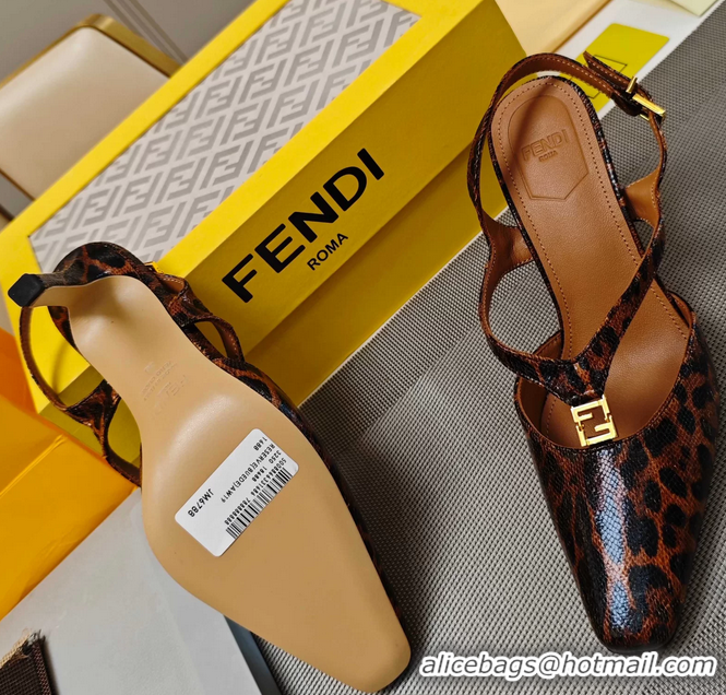 Best Price Fendi Ffold Brown Black Leather Low Heeled Slingbacks Pumps 80MM 6050503