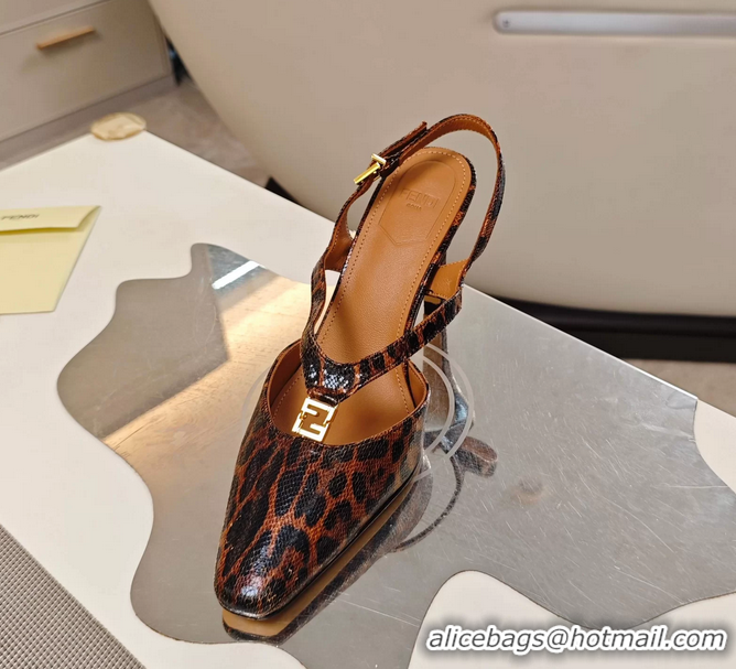 Best Price Fendi Ffold Brown Black Leather Low Heeled Slingbacks Pumps 80MM 6050503
