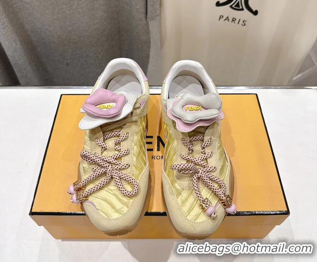 Discount Fendi Wave Pulse Low Tops Sneakers Yellow Fabric and Suede 6050504