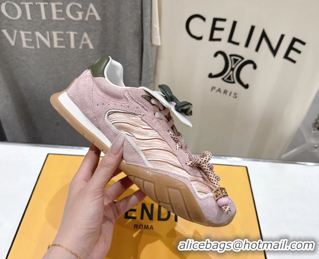 Stylish Fendi Wave Pulse Low Tops Sneakers Pink Fabric and Suede 6050504