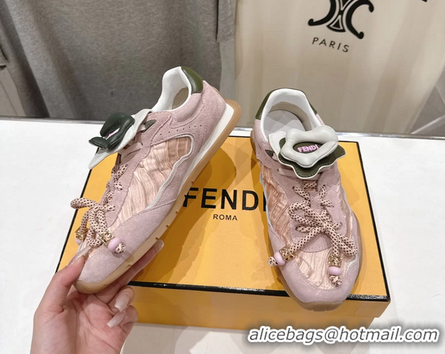 Stylish Fendi Wave Pulse Low Tops Sneakers Pink Fabric and Suede 6050504