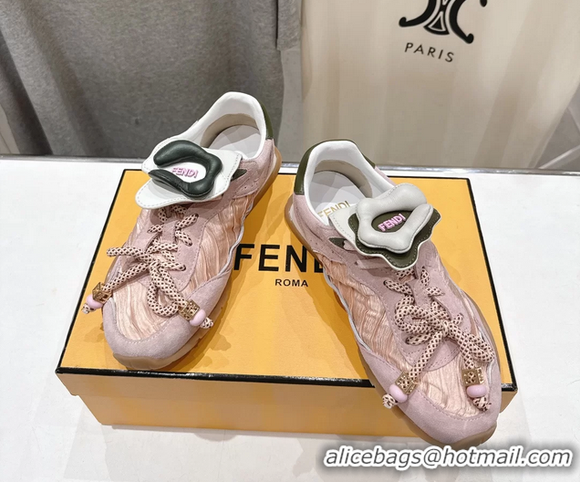 Stylish Fendi Wave Pulse Low Tops Sneakers Pink Fabric and Suede 6050504