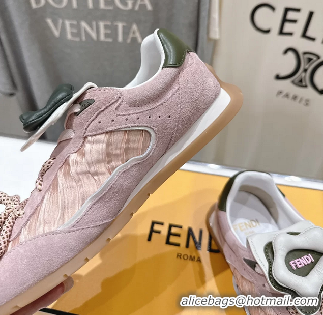 Stylish Fendi Wave Pulse Low Tops Sneakers Pink Fabric and Suede 6050504