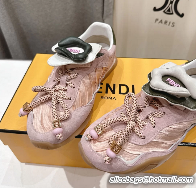 Stylish Fendi Wave Pulse Low Tops Sneakers Pink Fabric and Suede 6050504