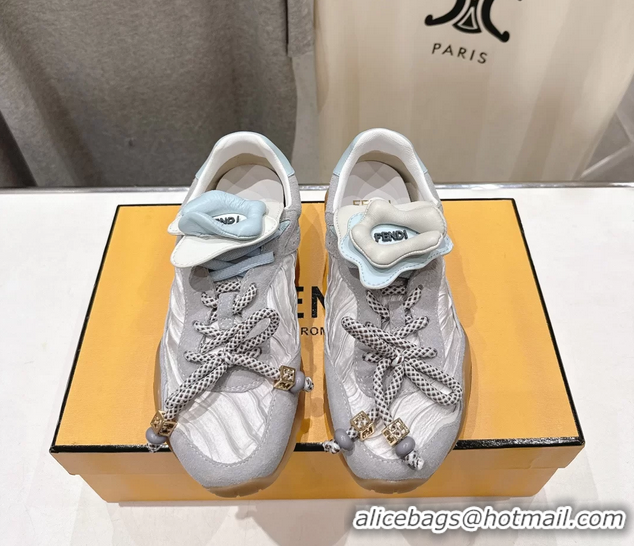 Buy Luxury Fendi Wave Pulse Low Tops Sneakers Gray Fabric and Suede 6050504