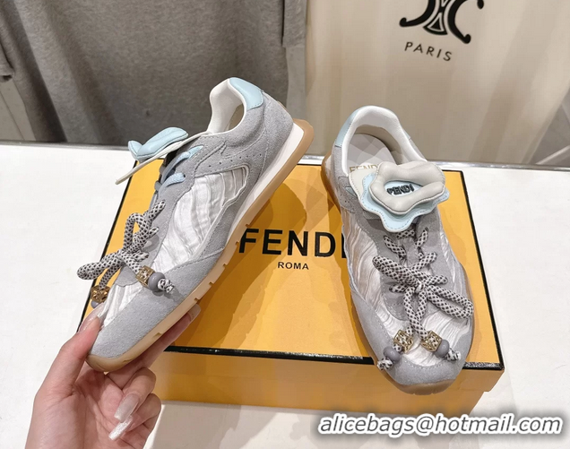 Buy Luxury Fendi Wave Pulse Low Tops Sneakers Gray Fabric and Suede 6050504
