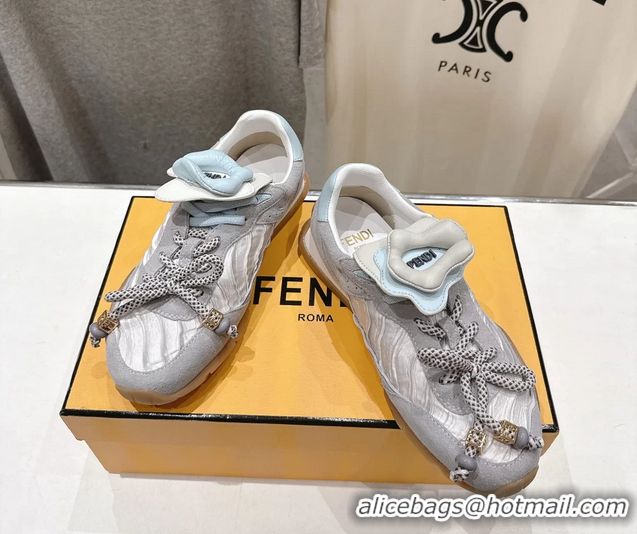 Buy Luxury Fendi Wave Pulse Low Tops Sneakers Gray Fabric and Suede 6050504