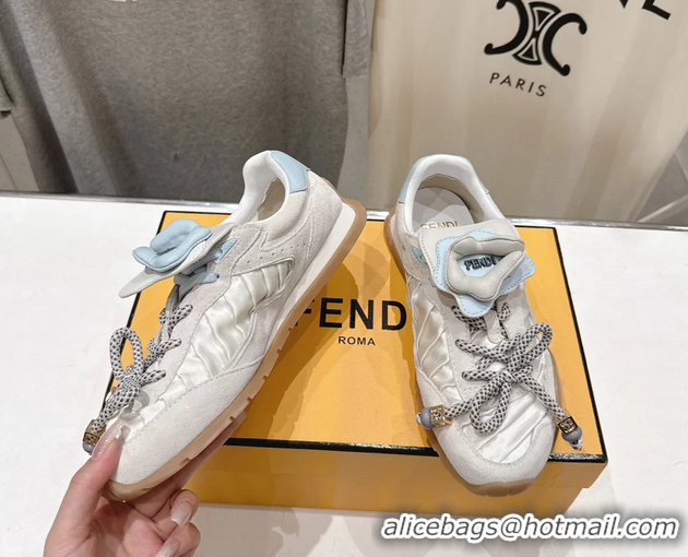 Top Design Fendi Wave Pulse Low Tops Sneakers Beige Fabric and Suede 6050504