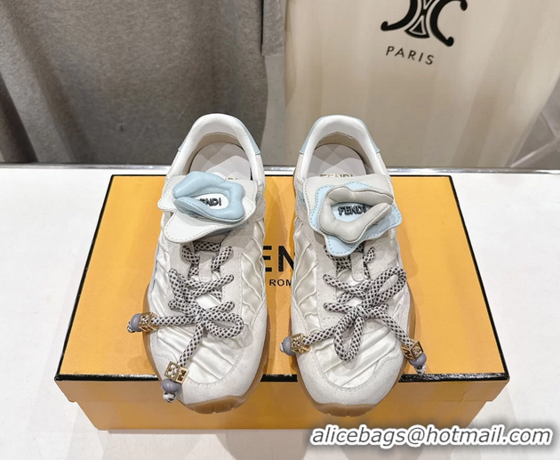 Top Design Fendi Wave Pulse Low Tops Sneakers Beige Fabric and Suede 6050504