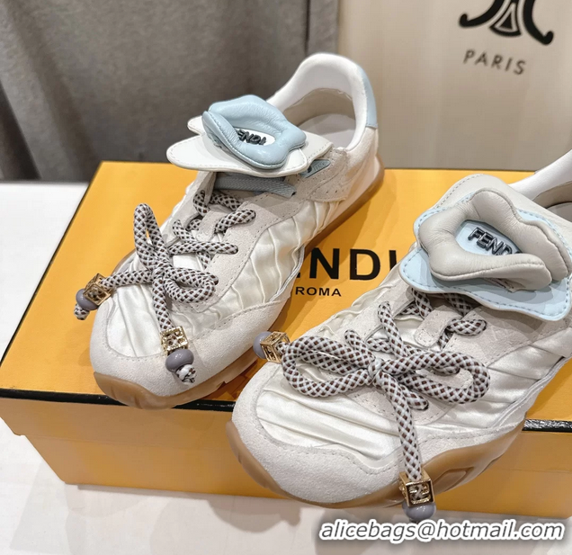 Top Design Fendi Wave Pulse Low Tops Sneakers Beige Fabric and Suede 6050504