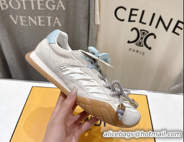 Top Design Fendi Wave Pulse Low Tops Sneakers Beige Fabric and Suede 6050504