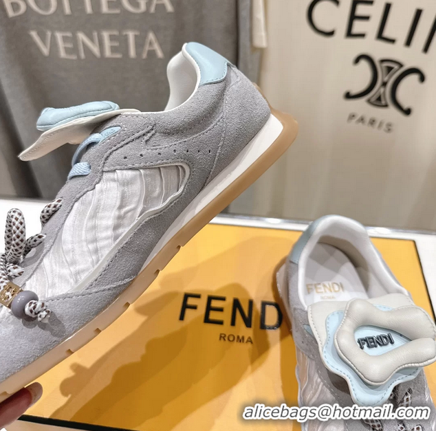 Top Design Fendi Wave Pulse Low Tops Sneakers Beige Fabric and Suede 6050504