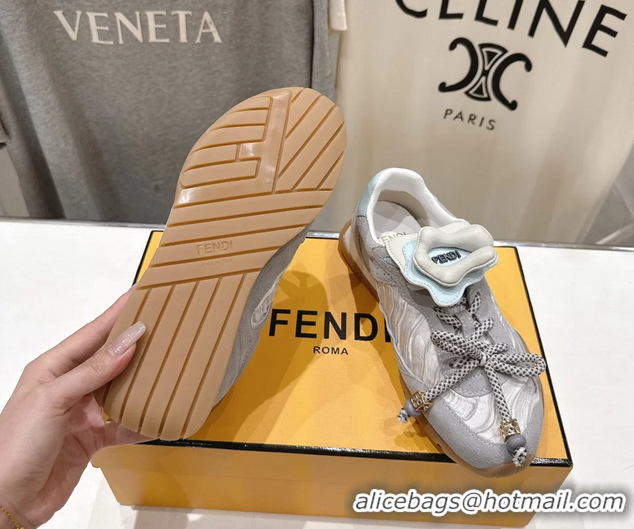 Top Design Fendi Wave Pulse Low Tops Sneakers Beige Fabric and Suede 6050504