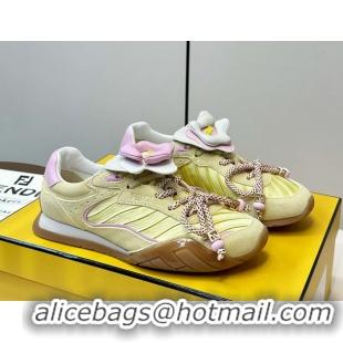 Lowest Cost Fendi Wave Pulse Yellow Fabric and Suede Low Tops Sneakers 6050504
