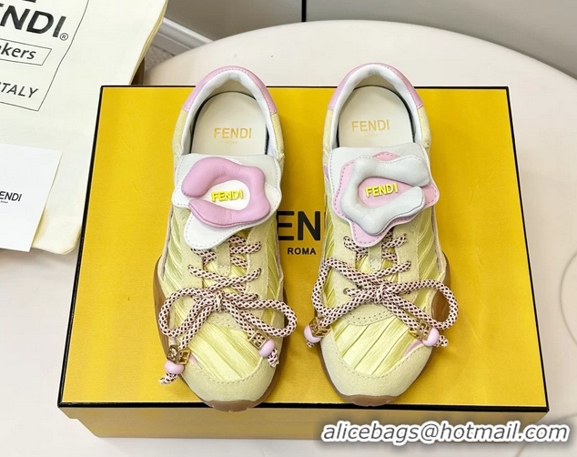 Lowest Cost Fendi Wave Pulse Yellow Fabric and Suede Low Tops Sneakers 6050504