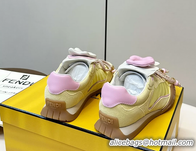 Lowest Cost Fendi Wave Pulse Yellow Fabric and Suede Low Tops Sneakers 6050504