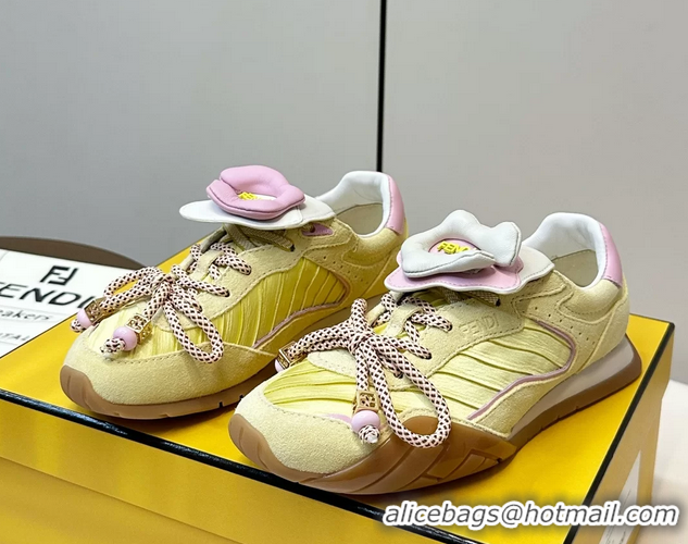 Lowest Cost Fendi Wave Pulse Yellow Fabric and Suede Low Tops Sneakers 6050504