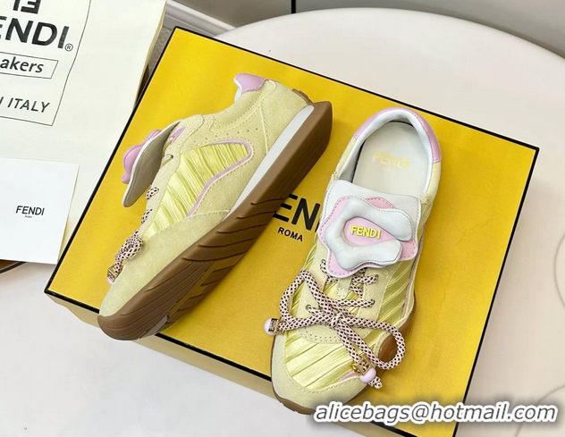 Lowest Cost Fendi Wave Pulse Yellow Fabric and Suede Low Tops Sneakers 6050504