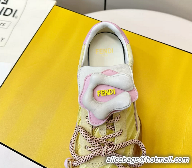 Lowest Cost Fendi Wave Pulse Yellow Fabric and Suede Low Tops Sneakers 6050504