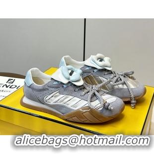 Purchase Fendi Wave Pulse White Fabric and Gray Suede Low Tops Sneakers 6050504