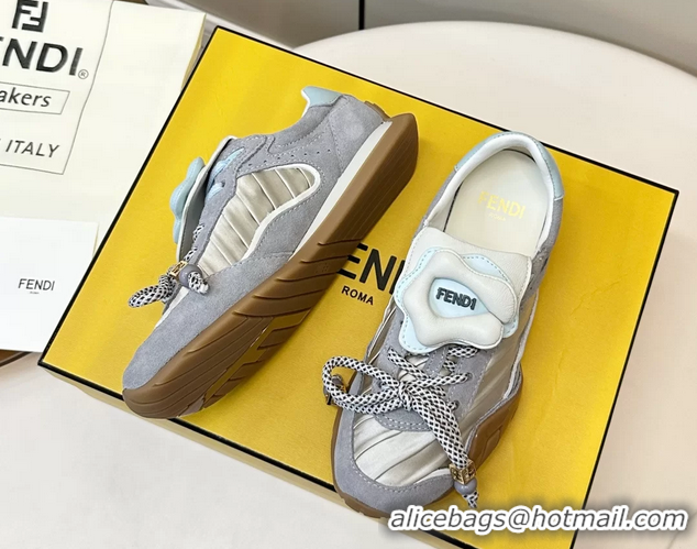Purchase Fendi Wave Pulse White Fabric and Gray Suede Low Tops Sneakers 6050504