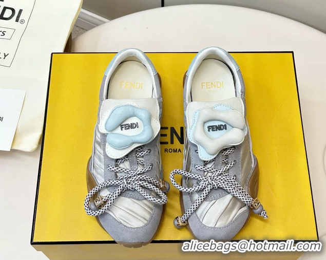 Purchase Fendi Wave Pulse White Fabric and Gray Suede Low Tops Sneakers 6050504