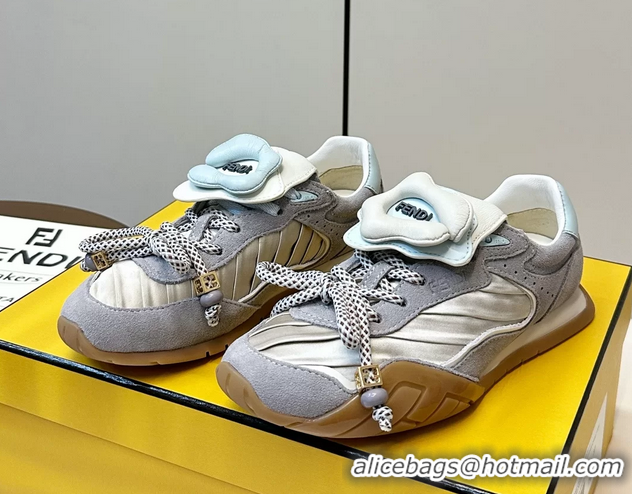 Purchase Fendi Wave Pulse White Fabric and Gray Suede Low Tops Sneakers 6050504