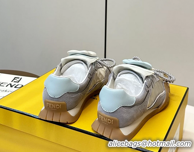 Purchase Fendi Wave Pulse White Fabric and Gray Suede Low Tops Sneakers 6050504