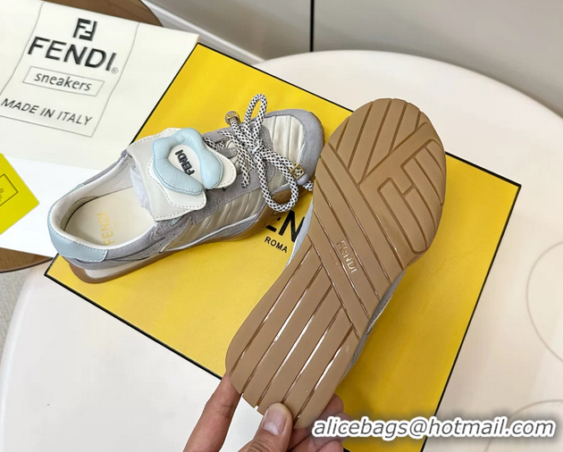 Purchase Fendi Wave Pulse White Fabric and Gray Suede Low Tops Sneakers 6050504