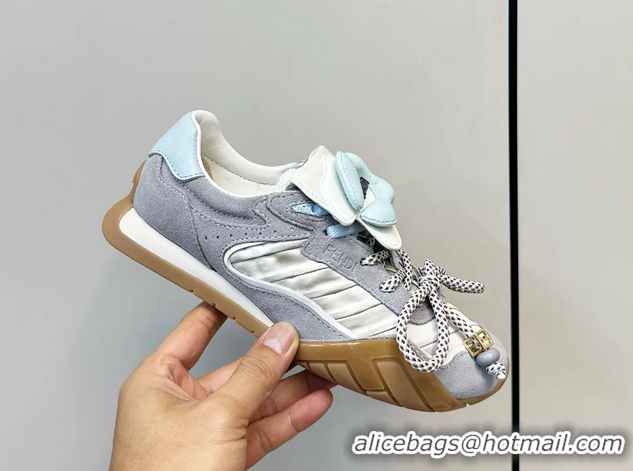 Purchase Fendi Wave Pulse White Fabric and Gray Suede Low Tops Sneakers 6050504