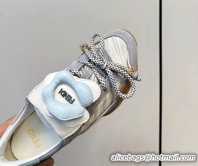 Purchase Fendi Wave Pulse White Fabric and Gray Suede Low Tops Sneakers 6050504
